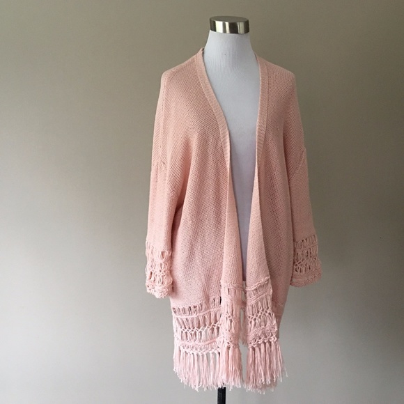 Peach Cardigan Miracle Sweater Medium Fringed - Picture 1 of 5